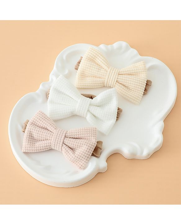 Babyhug Headband Bow Applique Free Size-Pack of 3-Red,Yellow,Black