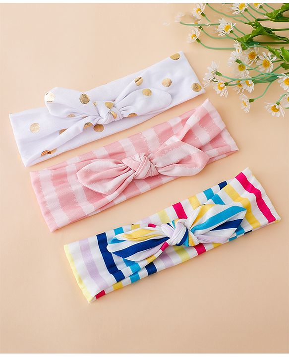 Babyhug Headbands With Bow Applique Pack of 3 - Pink & White