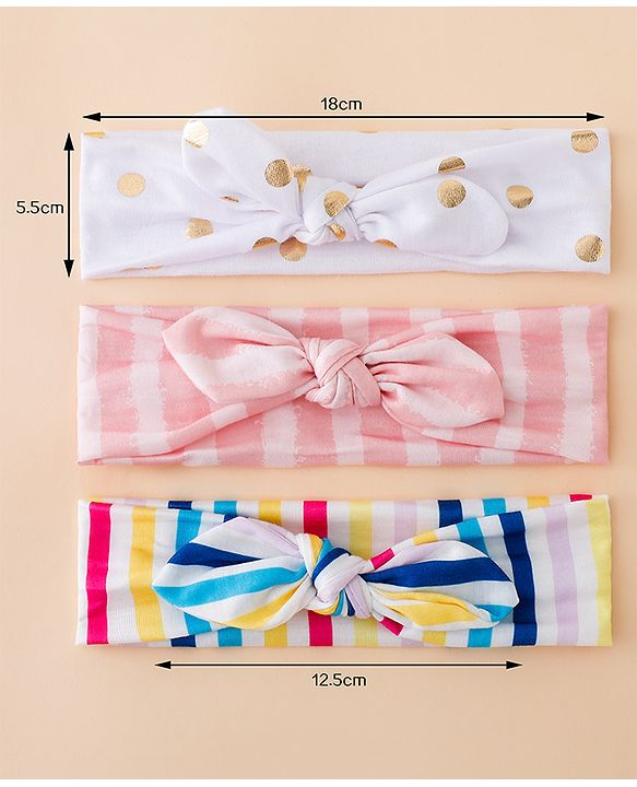 Babyhug Headbands With Bow Applique Pack of 3 - Pink & White