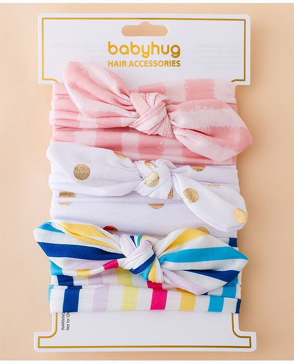 Babyhug Headbands With Bow Applique Pack of 3 - Pink & White