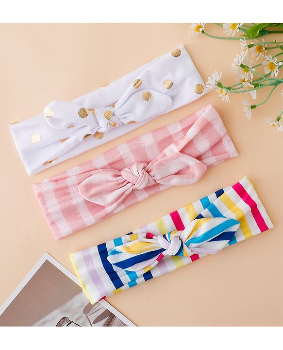 Babyhug Headbands With Bow Applique Pack of 3 - Pink & White