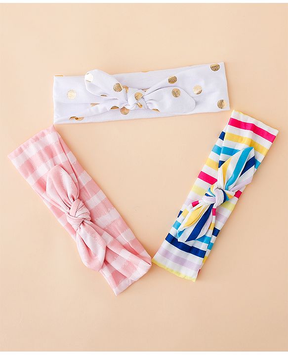 Babyhug Headbands With Bow Applique Pack of 3 - Pink & White