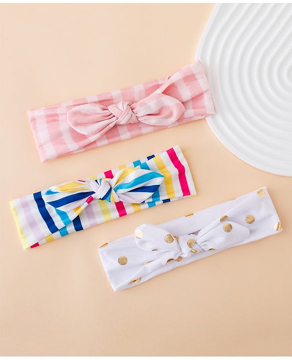 Babyhug Headbands With Bow Applique Pack of 3 - Pink & White