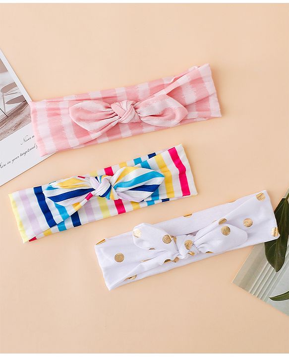 Babyhug Headbands With Bow Applique Pack of 3 - Pink & White