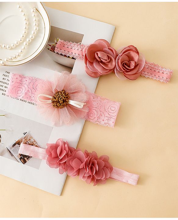 Babyhug Free Size Headbands With Floral Applique - Red