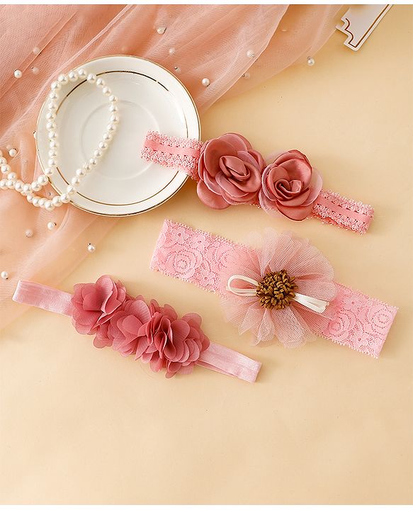 Babyhug Free Size Headbands With Floral Applique - Red