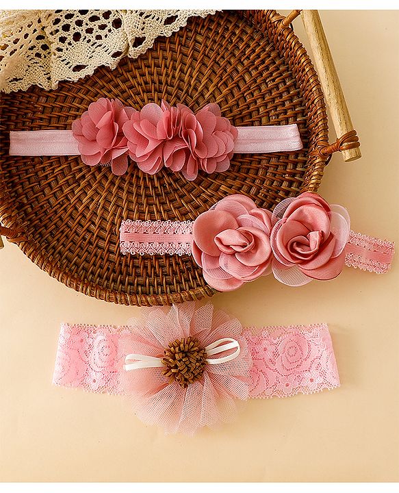 Babyhug Free Size Headbands With Floral Applique - Red