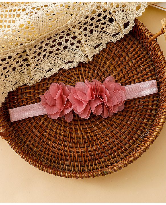 Babyhug Free Size Headbands With Floral Applique - Red
