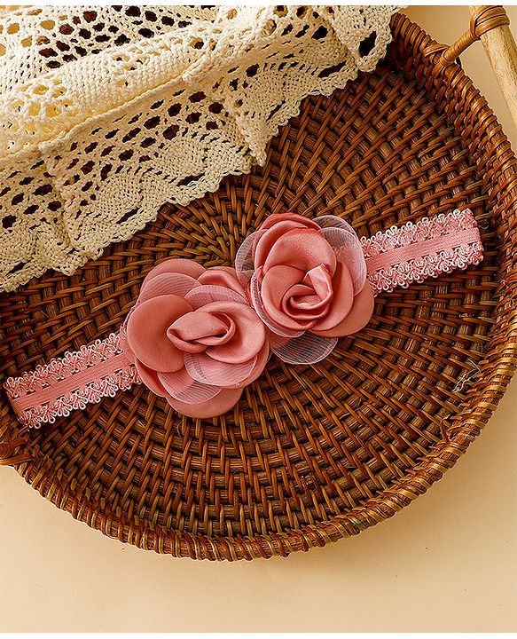 Babyhug Free Size Headbands With Floral Applique - Red