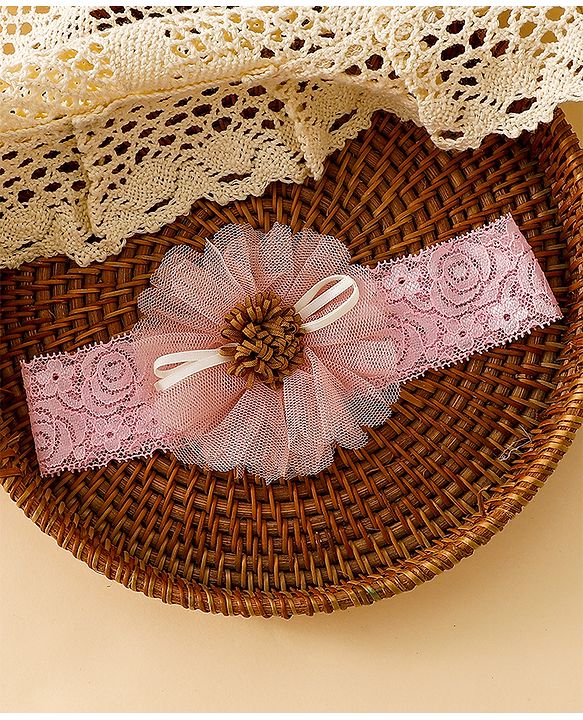 Babyhug Free Size Headbands With Floral Applique - Red