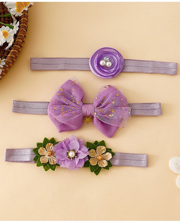 Babyhug Free Size Headbands With Floral Applique - Purple