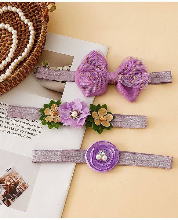Babyhug Free Size Headbands With Floral Applique - Purple