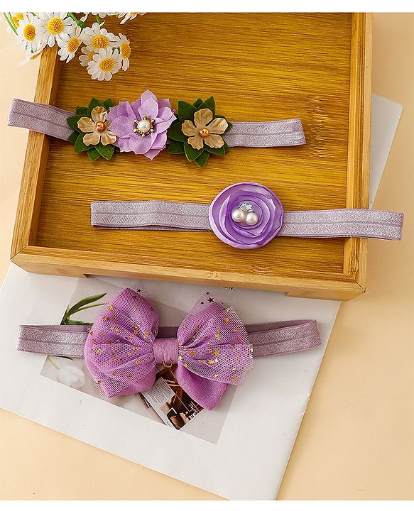 Babyhug Free Size Headbands With Floral Applique - Purple