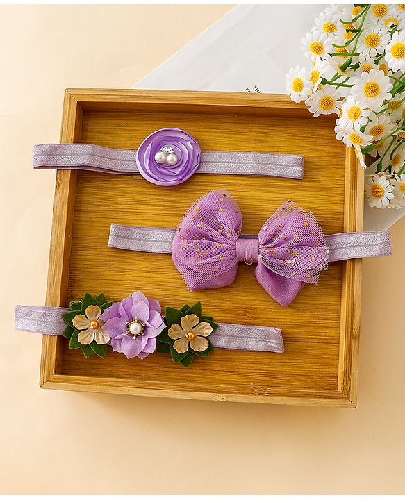 Babyhug Free Size Headbands With Floral Applique - Purple