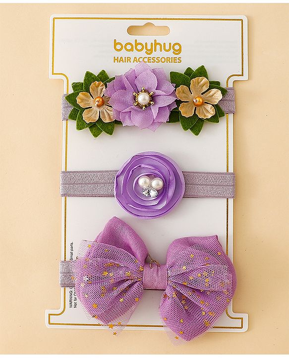 Babyhug Free Size Headbands With Floral Applique - Purple