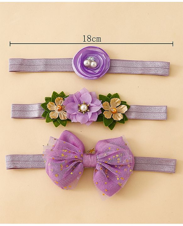 Babyhug Free Size Headbands With Floral Applique - Purple