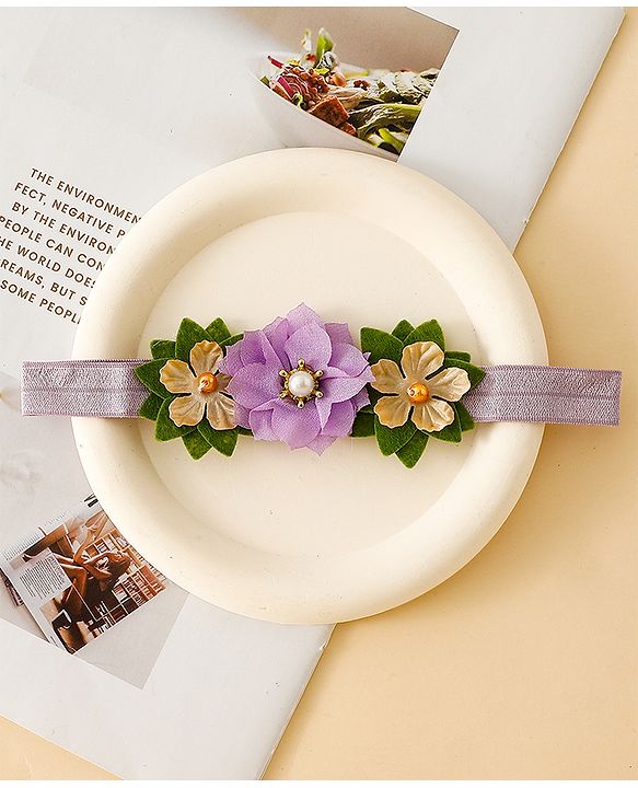 Babyhug Free Size Headbands With Floral Applique - Purple