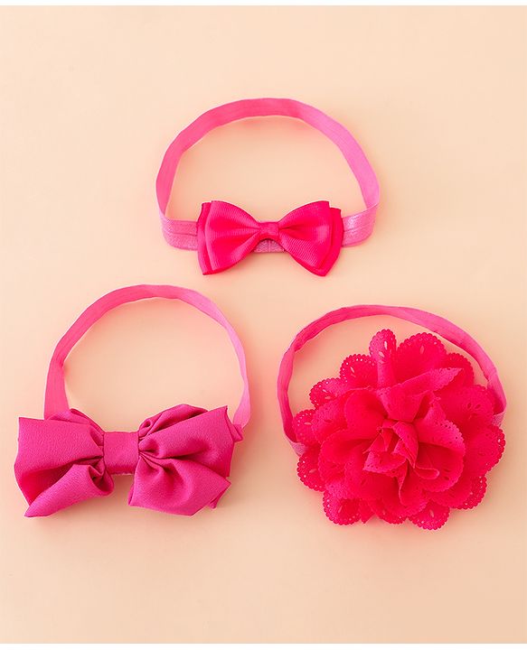 Babyhug Free Size Headbands With Floral Applique - Fuchsia