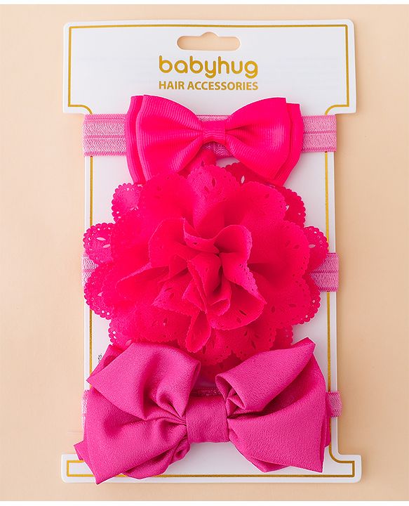 Babyhug Free Size Headbands With Floral Applique - Fuchsia