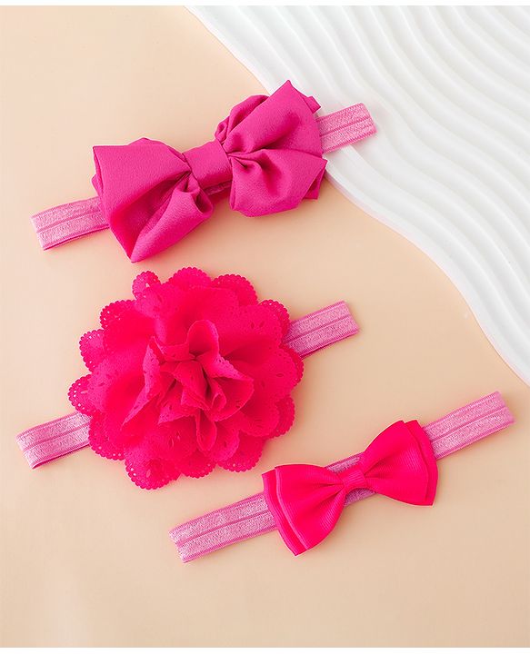 Babyhug Free Size Headbands With Floral Applique - Fuchsia