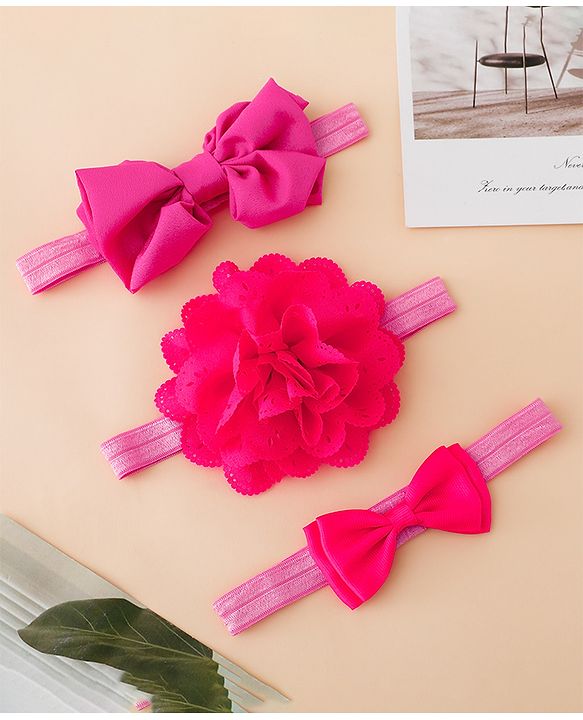 Babyhug Free Size Headbands With Floral Applique - Fuchsia