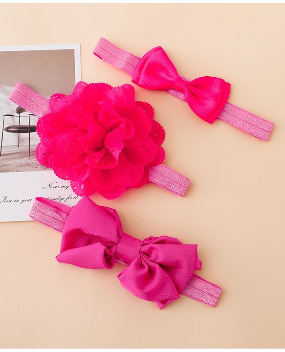 Babyhug Free Size Headbands With Floral Applique - Fuchsia