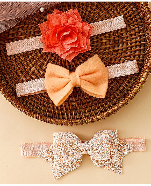 Babyhug Free Size Hedbands With Floral & Bow Applique - Orange