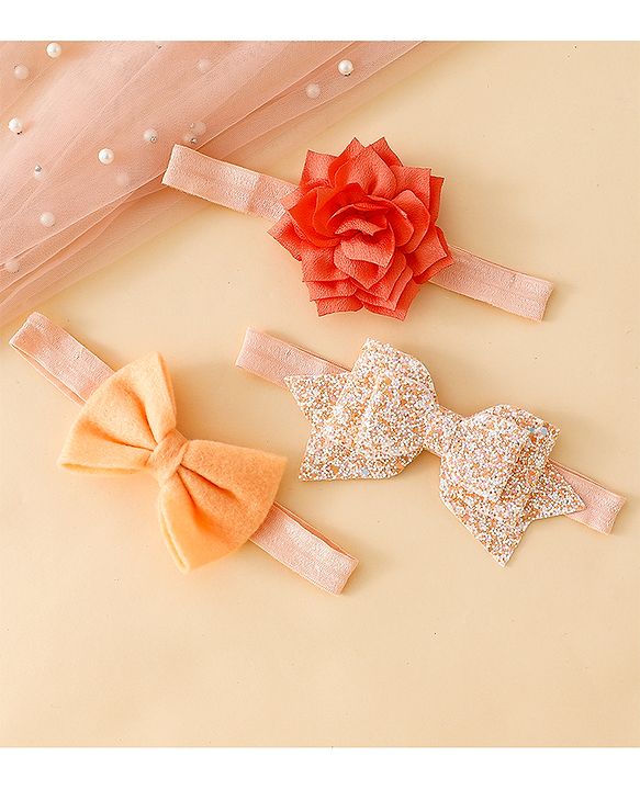 Babyhug Free Size Hedbands With Floral & Bow Applique - Orange