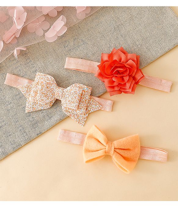 Babyhug Free Size Hedbands With Floral & Bow Applique - Orange