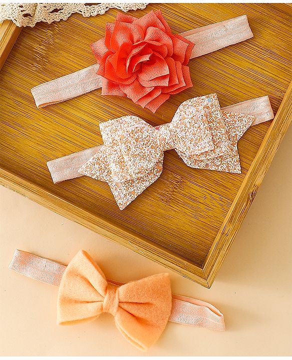 Babyhug Free Size Hedbands With Floral & Bow Applique - Orange