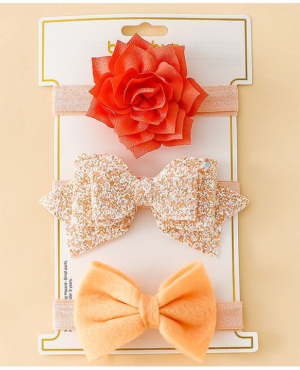 Babyhug Free Size Hedbands With Floral & Bow Applique - Orange
