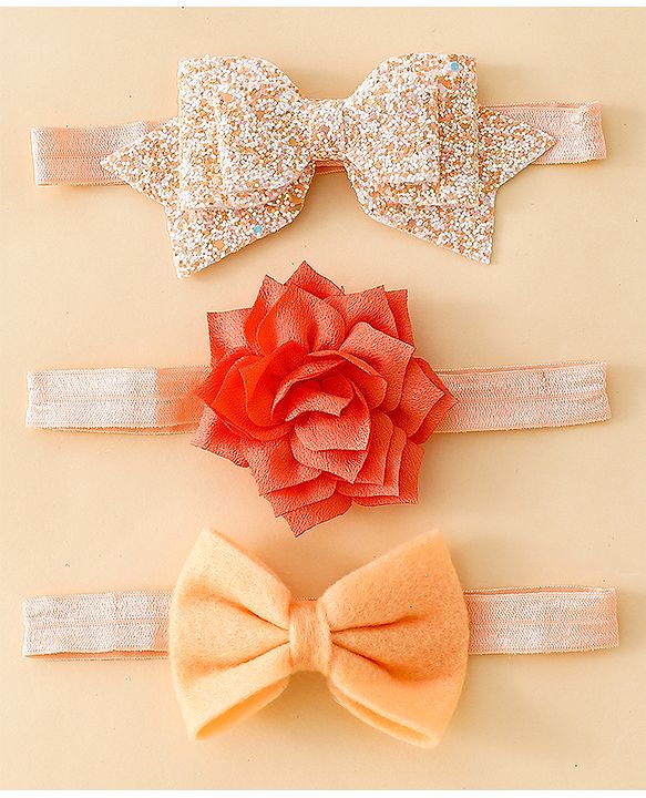 Babyhug Free Size Hedbands With Floral & Bow Applique - Orange