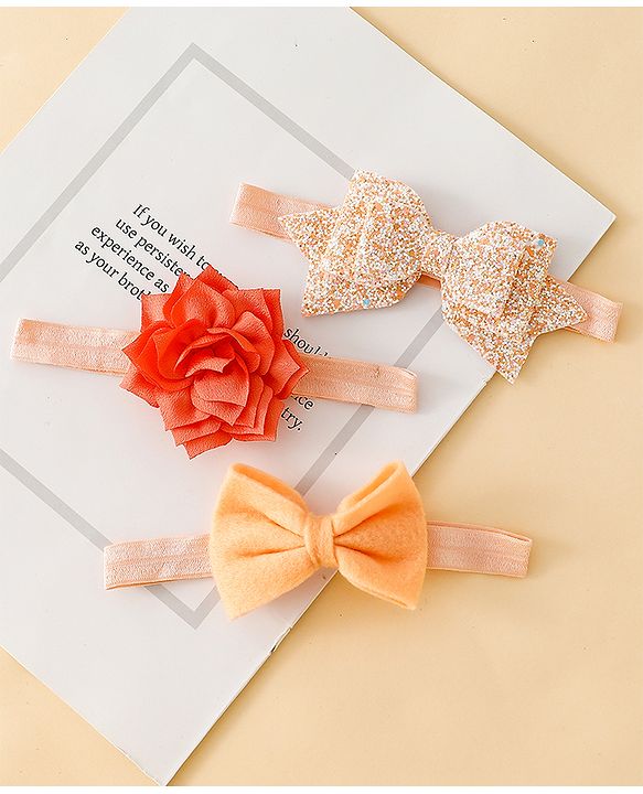 Babyhug Free Size Hedbands With Floral & Bow Applique - Orange