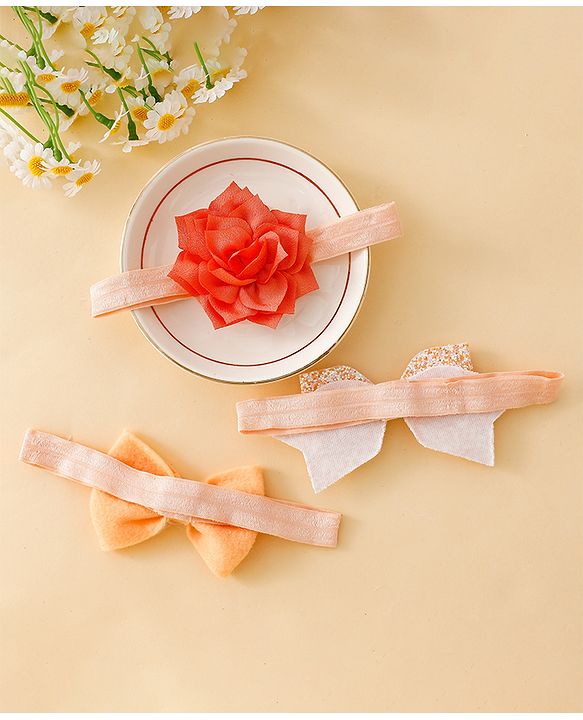 Babyhug Free Size Hedbands With Floral & Bow Applique - Orange