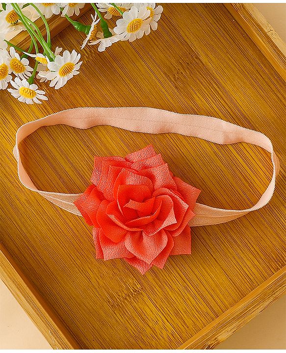 Babyhug Free Size Hedbands With Floral & Bow Applique - Orange