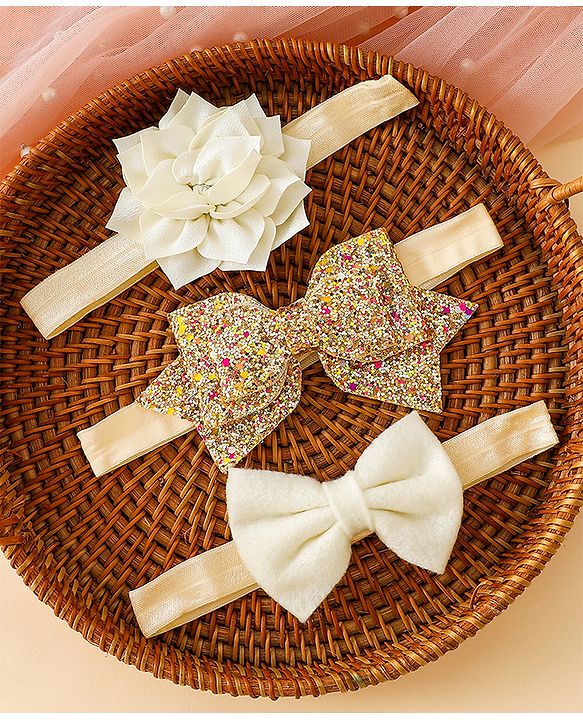 Babyhug Free Size Hedbands With Floral & Bow Applique - Beige