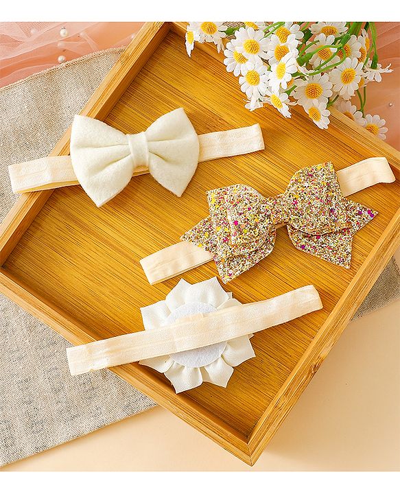 Babyhug Free Size Hedbands With Floral & Bow Applique - Beige