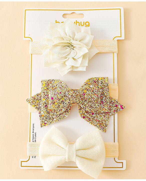 Babyhug Free Size Hedbands With Floral & Bow Applique - Beige