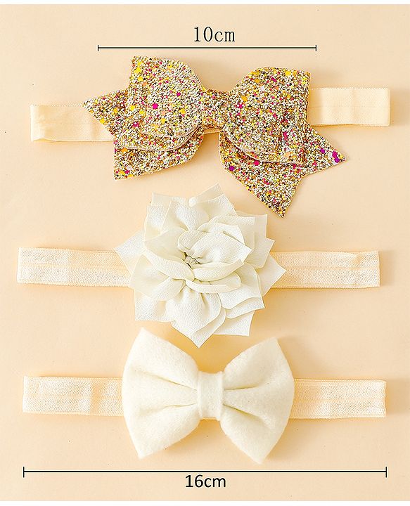 Babyhug Free Size Hedbands With Floral & Bow Applique - Beige