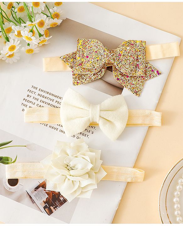 Babyhug Free Size Hedbands With Floral & Bow Applique - Beige