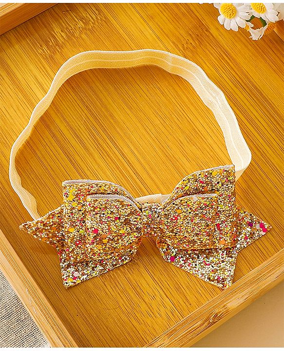 Babyhug Free Size Hedbands With Floral & Bow Applique - Beige