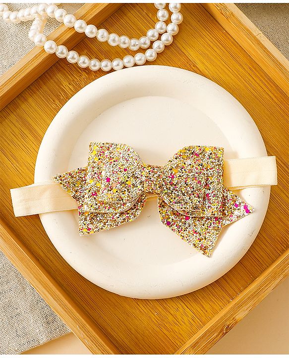 Babyhug Free Size Hedbands With Floral & Bow Applique - Beige