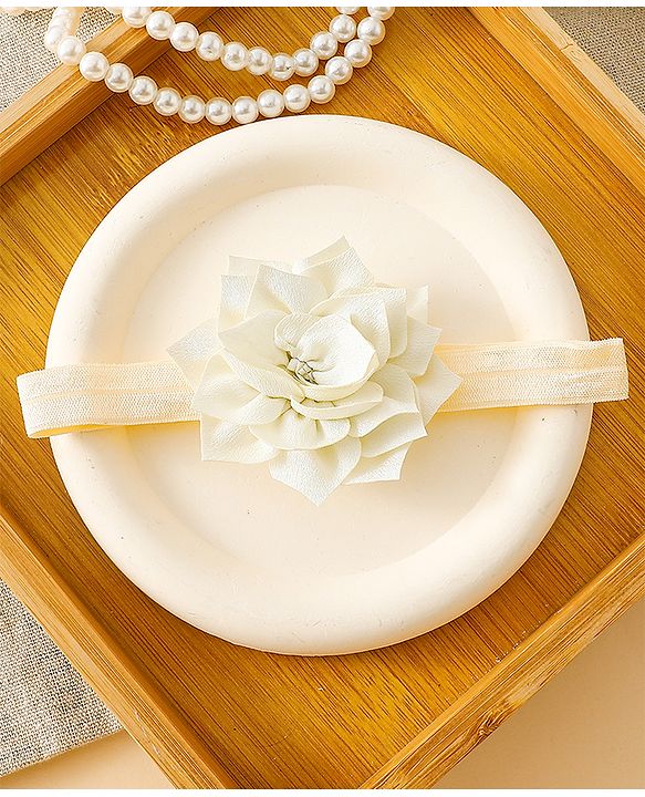 Babyhug Free Size Hedbands With Floral & Bow Applique - Beige