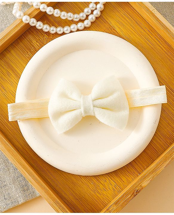 Babyhug Free Size Hedbands With Floral & Bow Applique - Beige