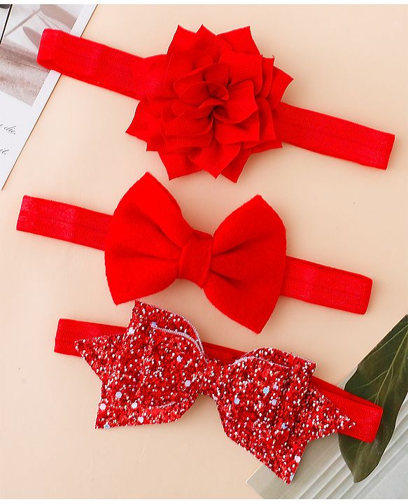 Babyhug Free Size Hedbands With Floral & Bow Applique - Red