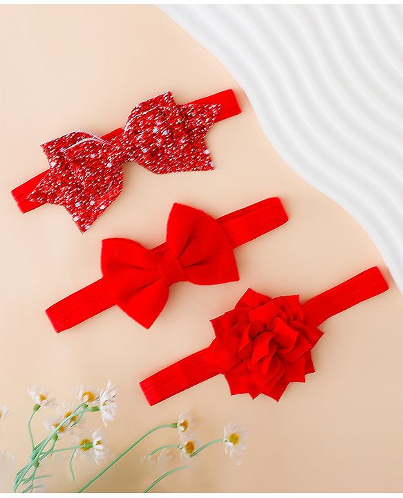 Babyhug Free Size Hedbands With Floral & Bow Applique - Red