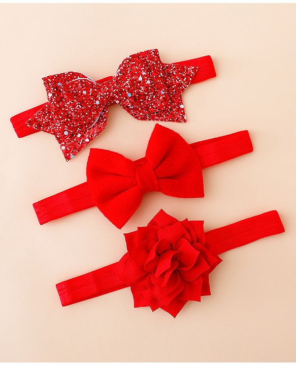 Babyhug Free Size Hedbands With Floral & Bow Applique - Red
