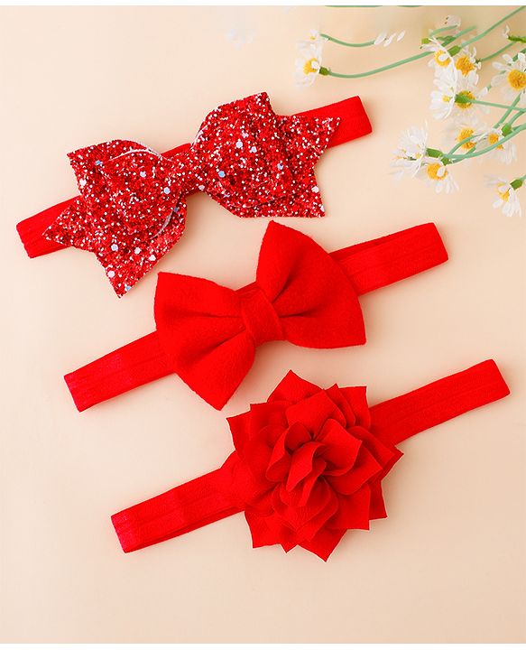 Babyhug Free Size Hedbands With Floral & Bow Applique - Red
