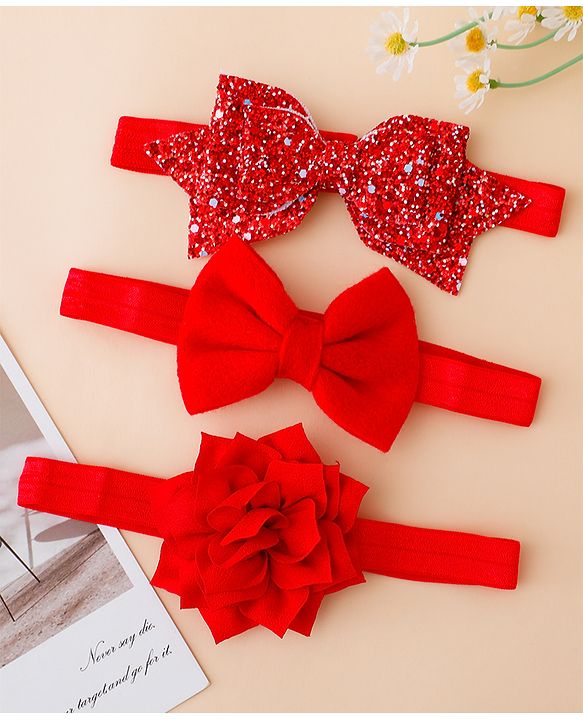 Babyhug Free Size Hedbands With Floral & Bow Applique - Red