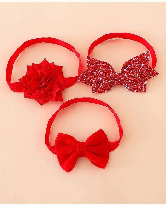 Babyhug Free Size Hedbands With Floral & Bow Applique - Red